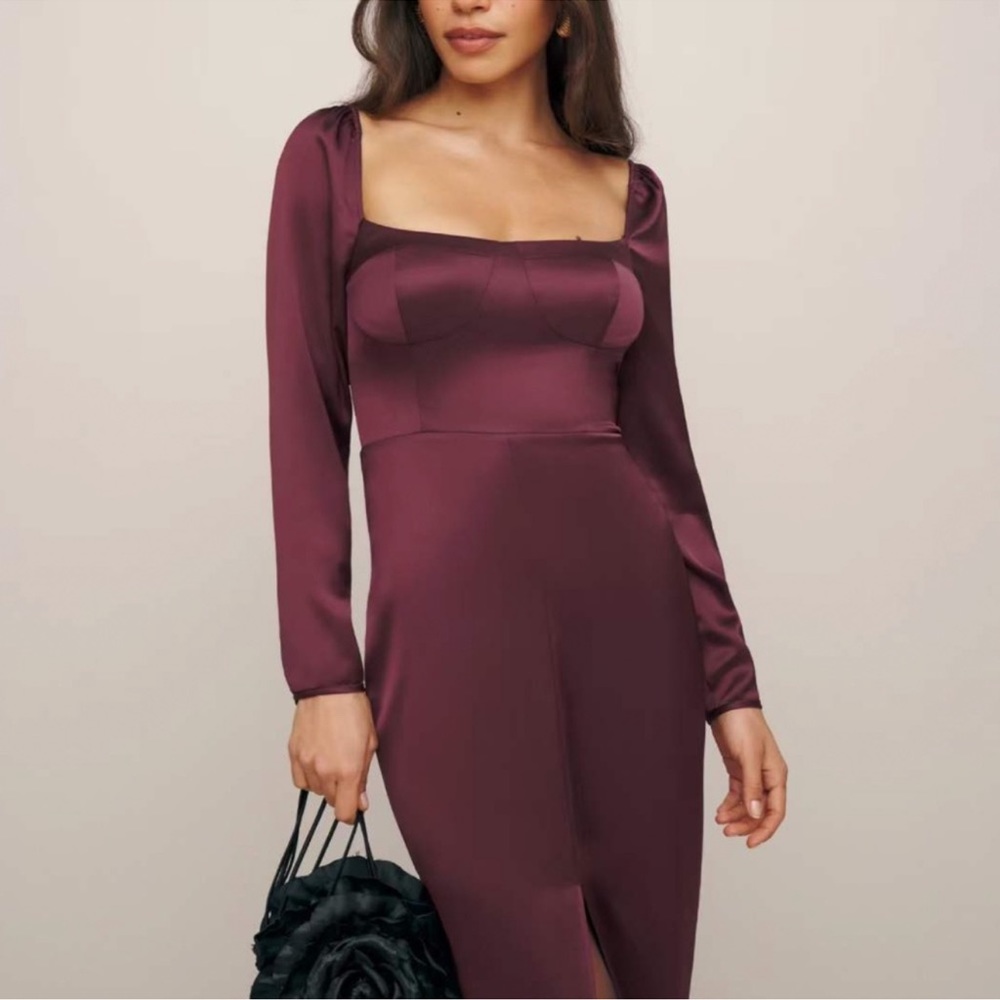 Reformation Reyna Satin Dress size 6 NWT Prune